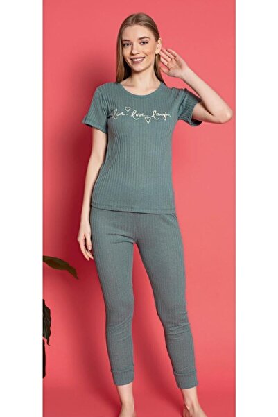 LİLA İÇ GİYİM Kadın-genç Kısa Kol Pijama Takımı Fitilli Baskılı