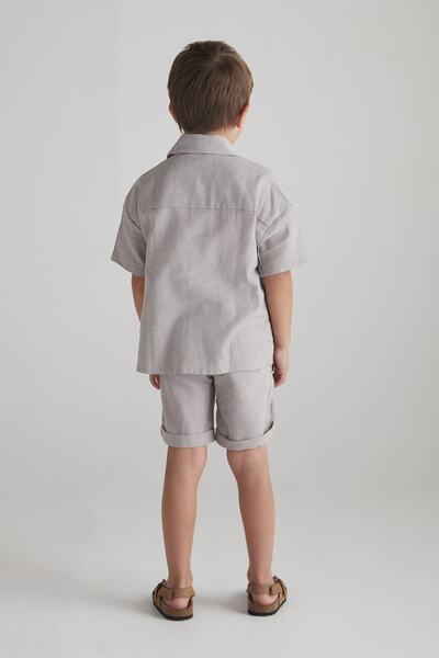 hoQuspoQus Boy's Cotton Linen Double Suit - Gray