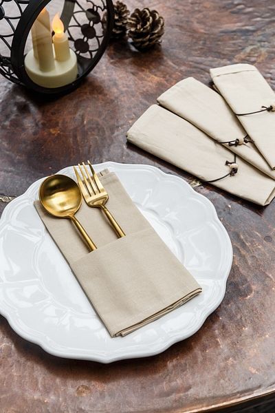 Emtory 12 Pieces Beige Cotton Fabric Serving Napkin
