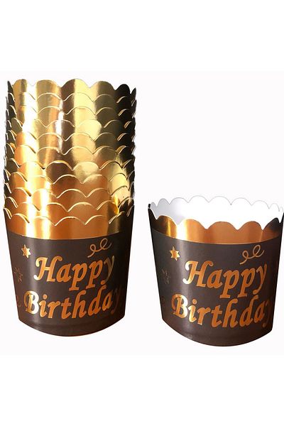 Chuva Cupcake Capsule Gold-Black Happy Birthday 12 Pack