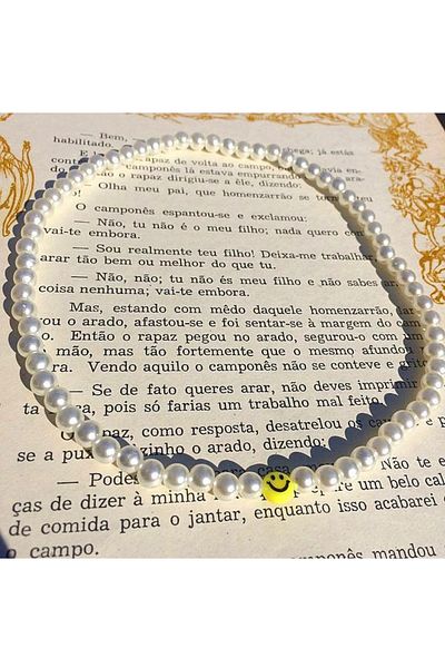 Stoneday Yellow Smiley Face Pearl Detailed Necklace with Emoji