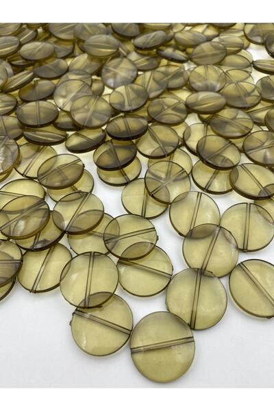 Hedef Bijuteri 100gr Yağ Yeşili / Haki 25mm Yassı Basık Yuvarlak Akrilik Bonc...