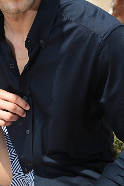 Whitefin Πουκάμισο από βαμβακερό χτενισμένο βαμβάκι σε μπλε ναυτικό χρώμα