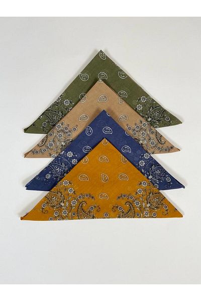 Fular Marketi 100% Cotton 4-Piece Crush Patterned Bandana Advantageous Pack 4cha