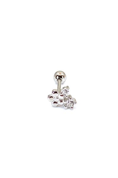 La femme by begum White Jewelled Flower Two Solitaire Silver Piercing,helix,tragus,flat,conch Ball Rotating Silver Piercing