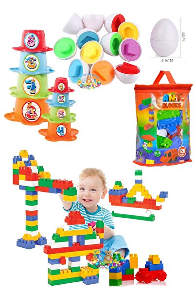 Fırsat Oyuncak Geometrik Yumurta Eşleme Papatya Resimli Kule 120 Parça Bloklar