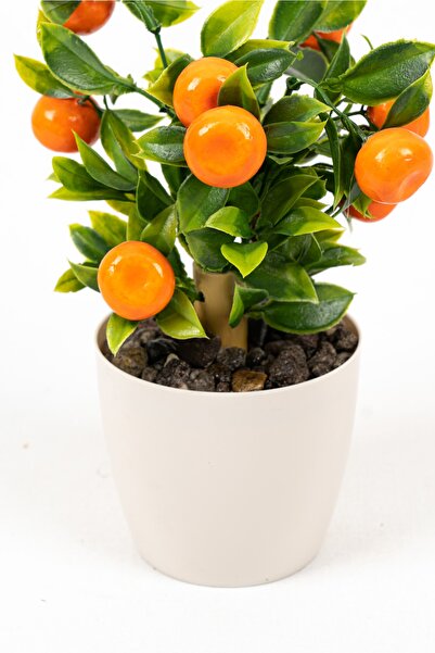 YAPAY ÇİÇEKÇİNİZ 3 Adet Beyaz Plastik Saksıda Yapay Meyve Ağacı Seti