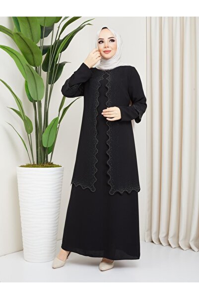 KMKkombin Anne Taş Detaylı Petek Kumaş Abiye Elbise