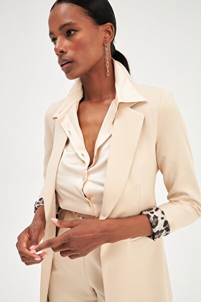 Sateen Mono Yaka Astarlı Blazer Ceket