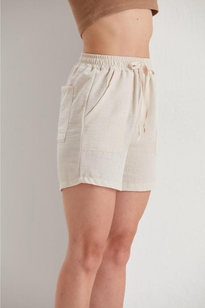 Thin Shop Beige Lace-Up Linen Blended Summer Shorts - Linen Shorts - Linen Shorts