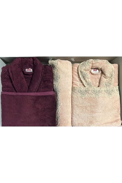 Taç Linn Salmon Burgundy Elegance Bamboo Οικογενειακό Σετ Μπουρνούζι Bamboo