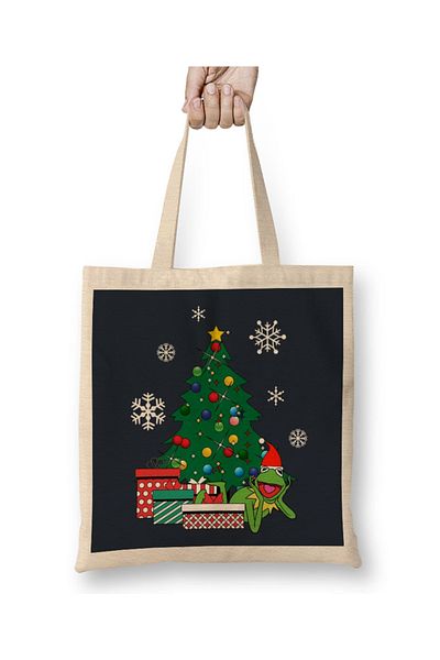 Baskı Dükkanı Kermit Around The Christmas Tree Muppets Geantă din pânză cu mâner lung