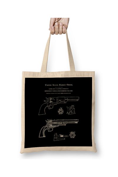 Baskı Dükkanı Colt Revolver 1850 Patent Blueprint υφασμάτινη τσάντα μακριά λαβή