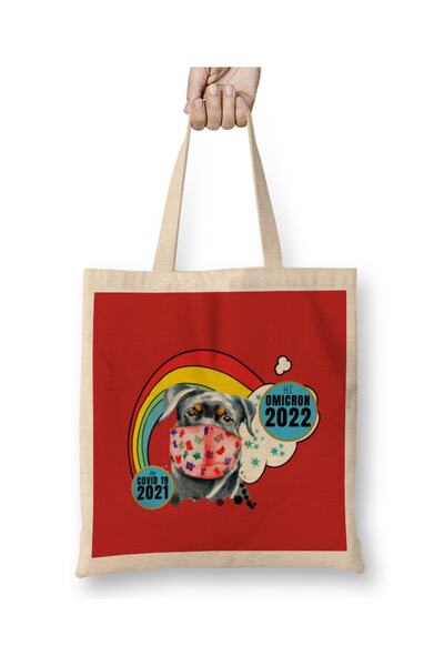 Baskı Dükkanı Сарказм, смішний вінтажний собака, який вітається з вірусом омікрон 2022 Bez Çanta Uzun Saplı