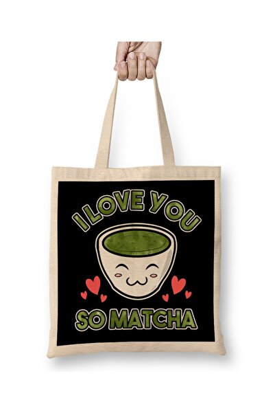 Baskı Dükkanı Slatka i divna torba sa natpisom "Volim te" i "Matcha" Torba du...