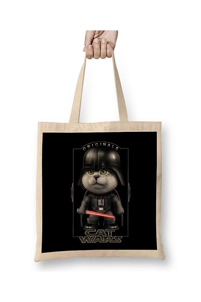 Baskı Dükkanı Geantă din pânză Star Cat Wars 012 cu mâner lung
