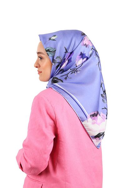 Bursa İpek Λιλά Floral Twill Μεταξωτό Φουλάρι