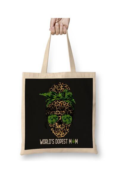 Baskı Dükkanı Leopard Skull Lady Najkul mama na svetu Weed Cloth Torba Dugačk...