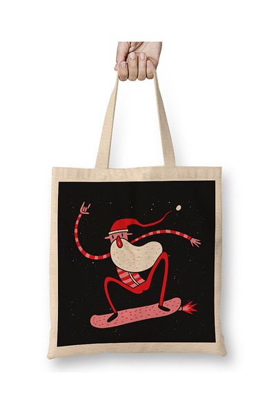 Baskı Dükkanı Santa Funny Πρωτοχρονιάτικο Concept Χριστουγεννιάτικη υφασμάτινη τσάντα με μακριά λαβή