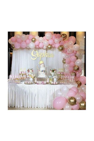 aşkın concept 100 Pieces Metallic Balloons And Balloon Chain (Chrome Gold, White, Pink Mixed) Concept Balloon Set