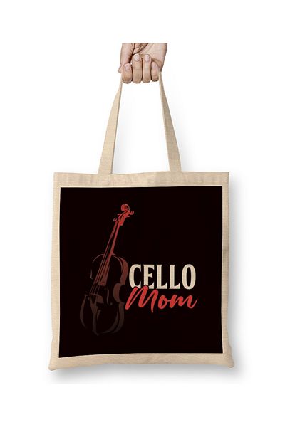 Baskı Dükkanı Cello Mom Σελλίστας Μουσικός Παίκτης Τσέλο Mother Orchestra Υφασμάτινη τσάντα με μακριά λαβή