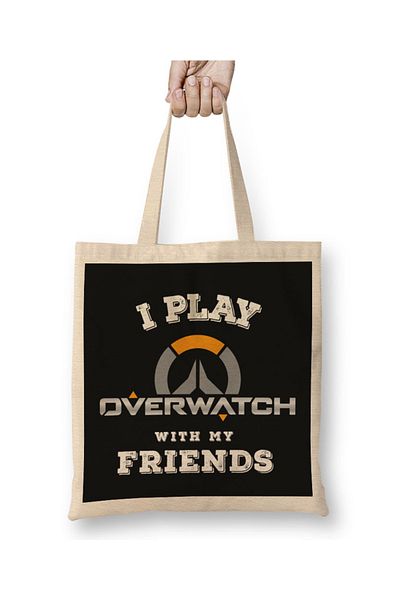 Baskı Dükkanı Παίζω Overwatch με τους φίλους μου υφασμάτινη τσάντα με μακριά λαβή