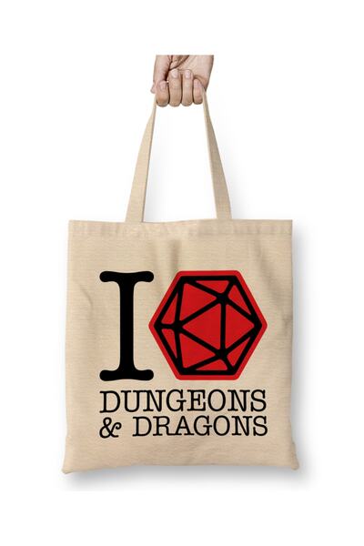 Baskı Dükkanı I Love Dungeons And Dragons Tote Bag Long Handle