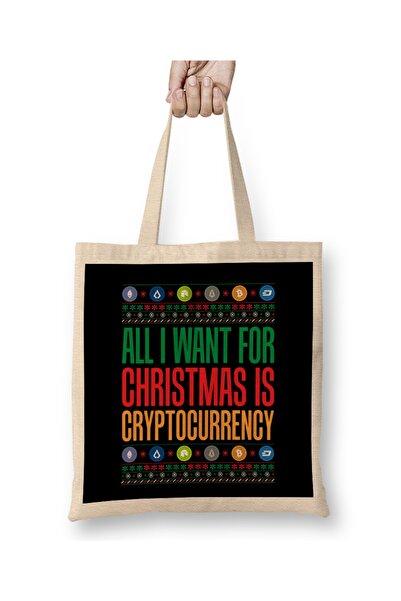 Baskı Dükkanı Sve što želim za Božić je kriptovaluta Kripto majica Torba Duga...