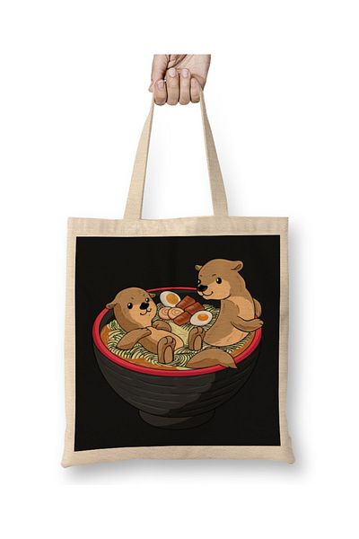 Baskı Dükkanı Kawaii Otter Ιαπωνική Ramen Noodles Soup Otter Lover υφασμάτινη τσάντα με μακριά λαβή