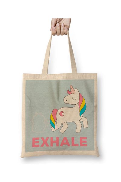 Baskı Dükkanı Υφασμάτινη τσάντα Unicorn Exhale Pastel Fart με μακριά λαβή