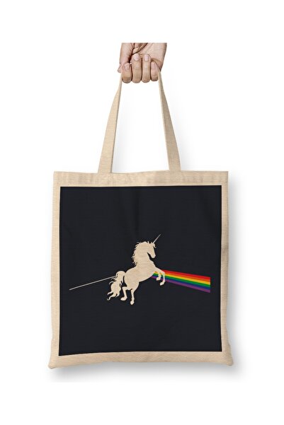 Baskı Dükkanı Jednorog Pink Floyd Miks - Tkanina Dark Side Torba, Duga Sa ručkom