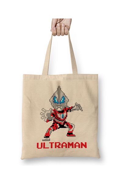 Baskı Dükkanı Υφασμάτινη τσάντα Ultraman Pixel Characters με μακριά λαβή