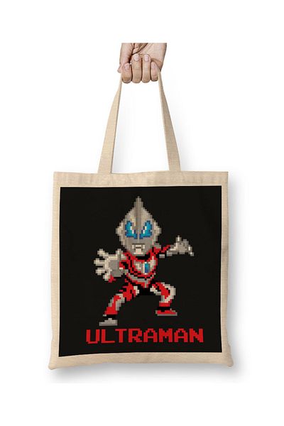 Baskı Dükkanı Υφασμάτινη τσάντα Ultraman Pixel Character με μακριά λαβή