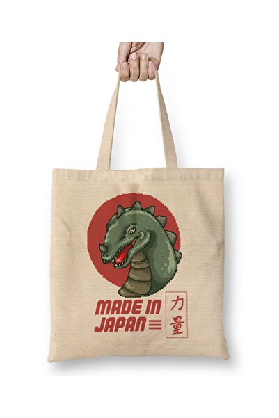 Baskı Dükkanı Proizvedeno u Japanu Godzilla Pixel Art tkanina Torba dugačka S...