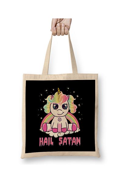 Baskı Dükkanı Hail Satan Unicorn - Rainbow υφασμάτινη τσάντα με μακριά και λαβή