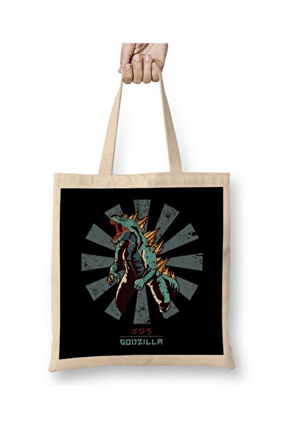 Baskı Dükkanı Godzilla retro japanska tkanina Torba duga Sa ručkom