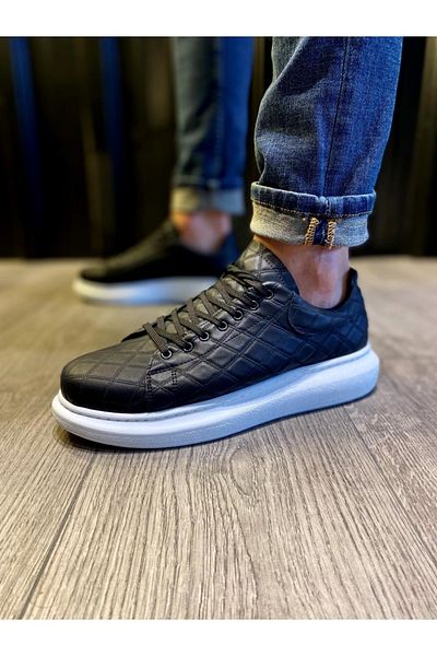 Paolo Zaccardi P044 Pantofi sport pentru bărbați, cu șireturi, înalte/groase, cu talpă ortopedică, matlasată, cu model, Bt Black