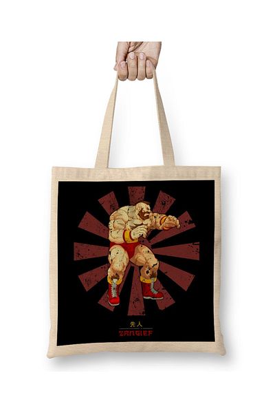 Baskı Dükkanı Zangief Retro Japanese Street Fighter υφασμάτινη τσάντα με μακριά λαβή