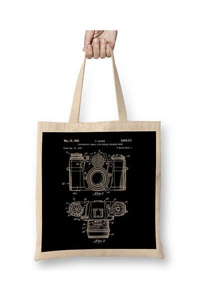Baskı Dükkanı E Sauer Camera Patent Blueprints Contarex I υφασμάτινη τσάντα με μακριά λαβή