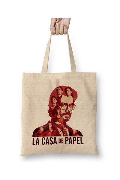Baskı Dükkanı Geantă din pânză La Casa De Papel Hand Profesor Red Version Mâner lung