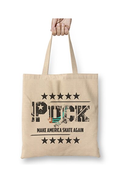 Baskı Dükkanı Puck Make America Skate Again Smiješna majica hokejaša Torba Du...