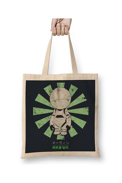 Baskı Dükkanı Marvin Paranoid Android Ρετρό Ιαπωνική υφασμάτινη τσάντα με μακριά λαβή