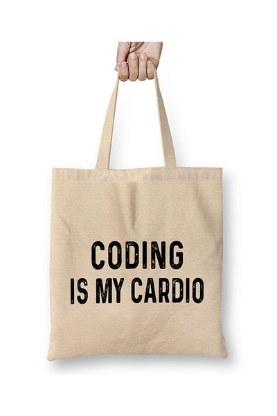 Baskı Dükkanı Το Coding Is My Cardio 01 υφασμάτινη τσάντα με μακριά λαβή