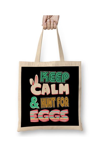 Baskı Dükkanı Χαριτωμένο Keep Calm & Hunt for Eggs Πασχαλινό λαγουδάκι υφασμάτινη τσάντα με μακριά λαβή