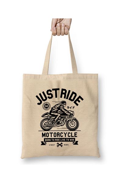 Baskı Dükkanı Υφασμάτινη τσάντα Just Ride Motorcycle με μακριά λαβή