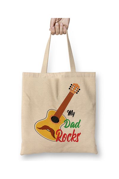 Baskı Dükkanı My Dad Rocks And Guitar υφασμάτινη τσάντα με μακριά λαβή