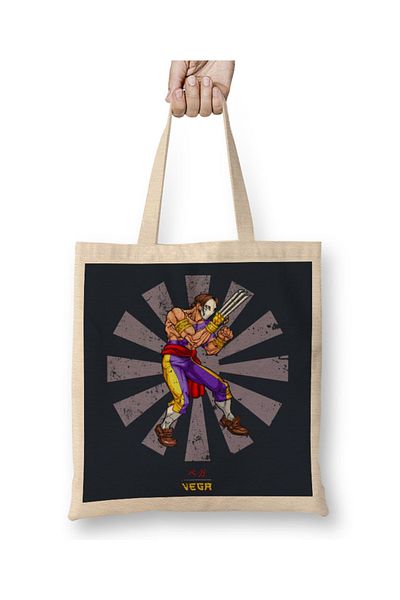 Baskı Dükkanı Vega Retro Japanese Street Fighter υφασμάτινη τσάντα με μακριά λαβή