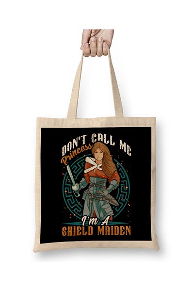 Baskı Dükkanı Μη με καλεί Princess I m A Shield Maiden Viking Warrior υφασμάτινη τσάντα με μακριά λαβή