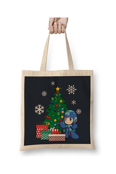 Baskı Dükkanı Υφασμάτινη τσάντα Mega Man Around The Christmas Tree με μακριά λαβή