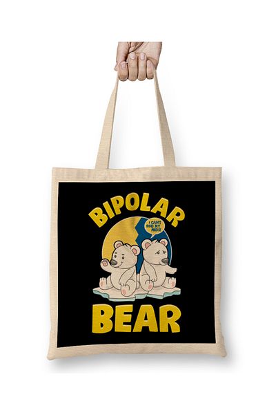Baskı Dükkanı Διπολικό αρκουδάκι Polar Bears Emotional Polarity Pun υφασμάτινη τσάντα μακριά λαβή